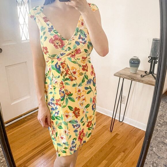 Kate Spade Cathleen Yellow Floral Wrap Mini Dress 4 - Picture 1 of 10
